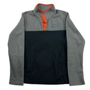 Columbia Boy's Fleece Pullover Snap Neck Color Block Gray Black Orange XL(18-20)